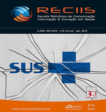 Capa da revista Reciis, com logo da publicação e, em destaque, a logo do SUS 