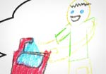 Detalhe de um desenho com o menino lavando a mão